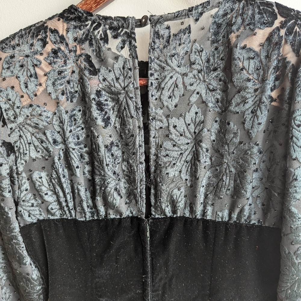 Vintage Piaf Velvet Burnout Midi Dress Sweetheart 80s Cocktail Black witchy goth - Picture 6 of 16